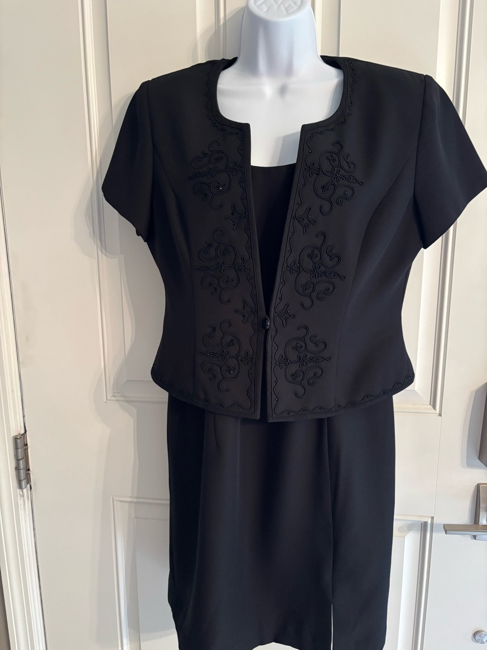 JR Nites. Black Two-Piece Sleeveless Dress and Jacket Set